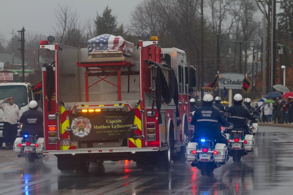 Fire truck at firefighter funeral