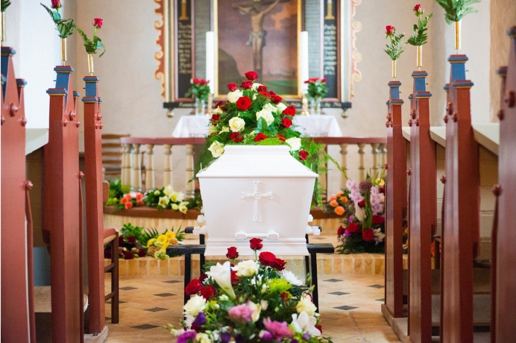 Funeral flowers at church