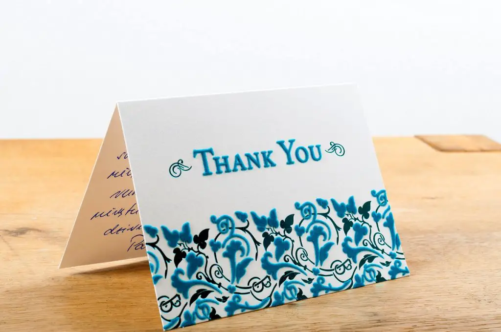 Handwritten thank you note