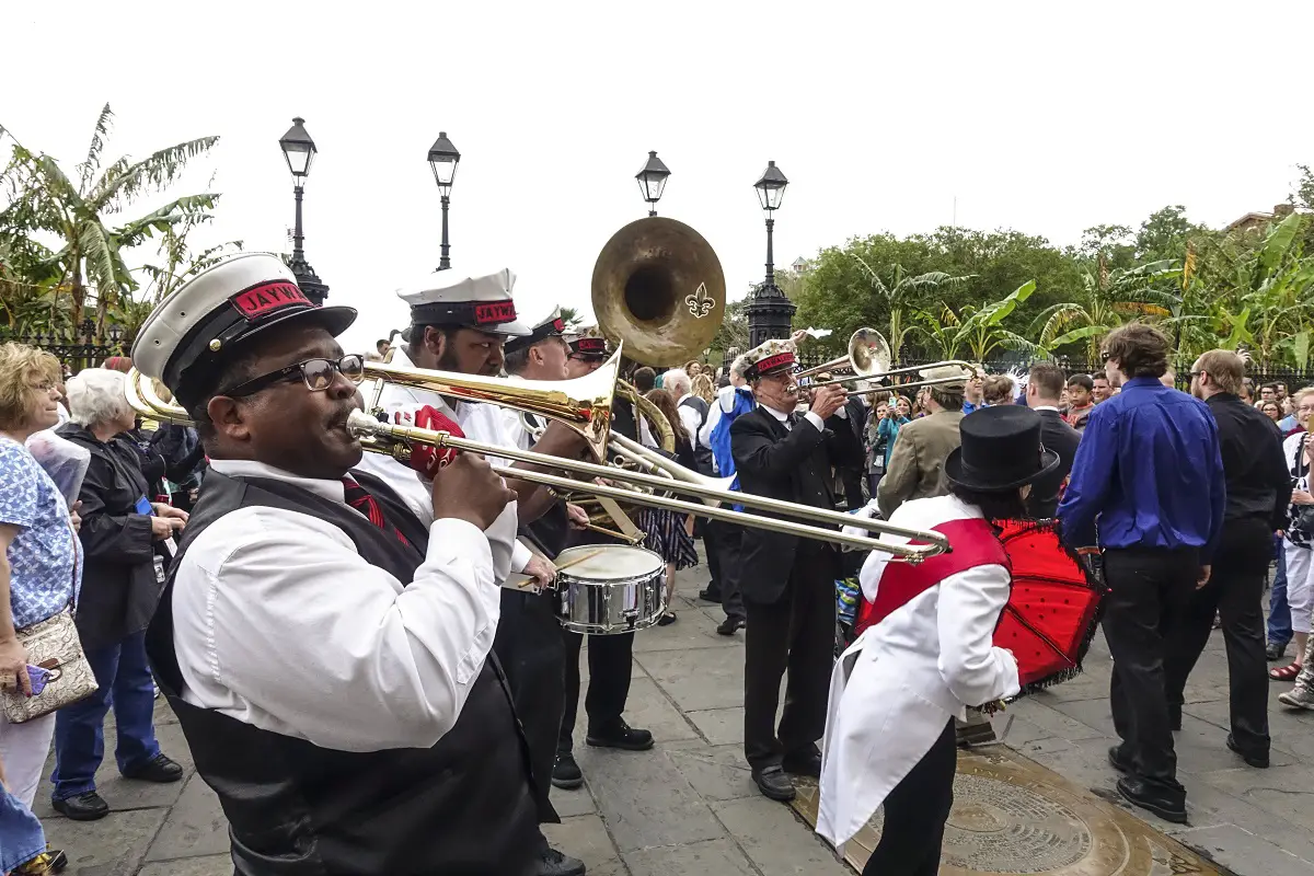 Street musician at jazz funeral